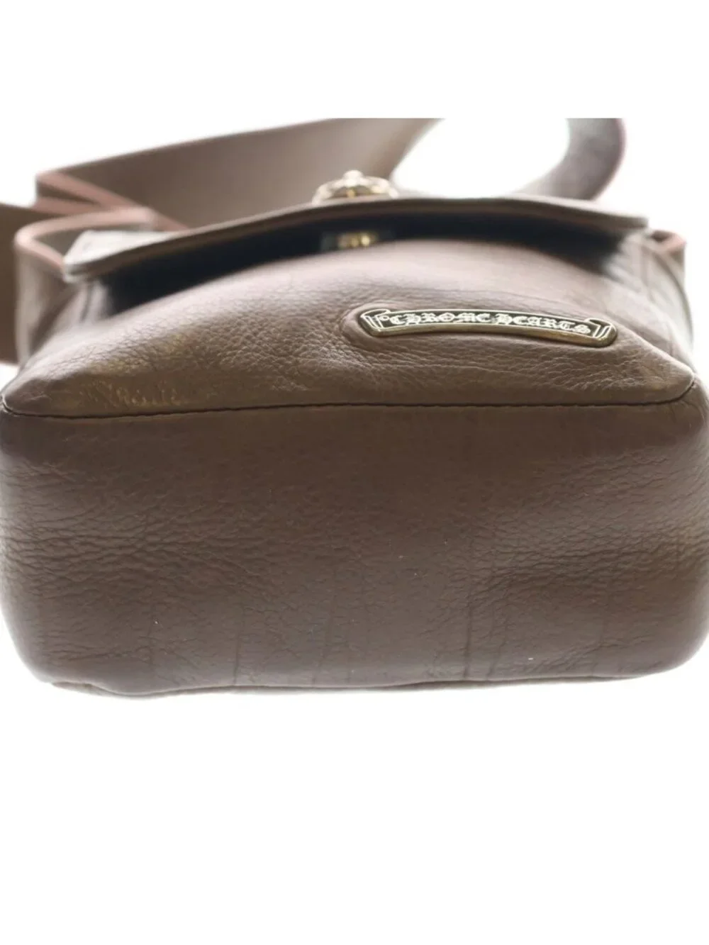 Chrome Hearts Hot Pot Cross Ball Button Leather Shoulder Bag Brown Silver